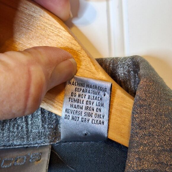 Chico's Shiny Puckered Fabric Jacket Size 2 US L Shacket Greenish Gray Button Up - Picture 8 of 9